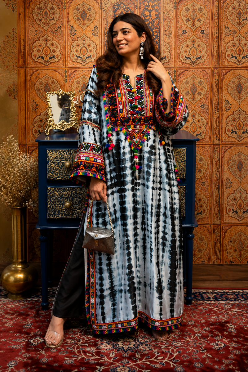 Hand Tie-Dye Chogha Kaftan Set