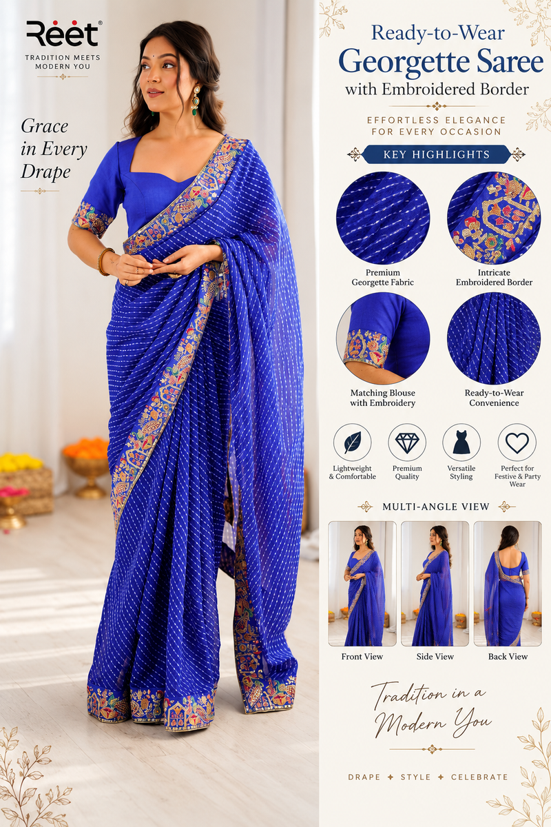 Ready-to-Wear Georgette Saree with Embroidered Border