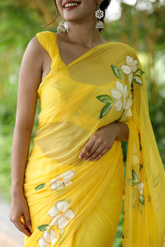 Surya Gul Hand-Painted Pure Chiffon Saree