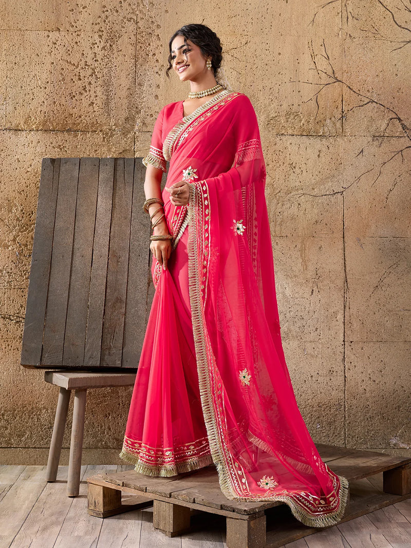 Pure Georgette Kaccha Gotapatti Work Traditional Saree