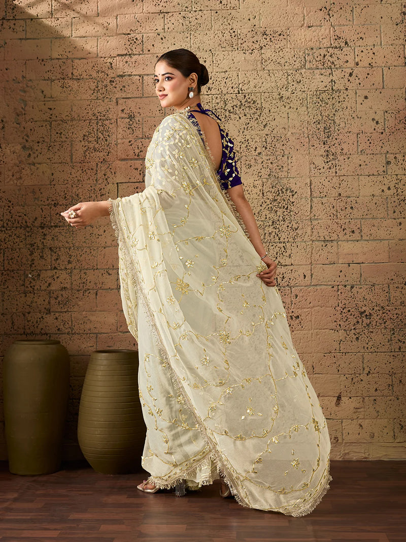 Chiffon Kaccha Gotapatti Work Party Wear Saree with Stitched Angi Blouse