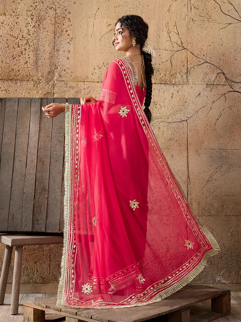 Pure Georgette Kaccha Gotapatti Work Traditional Saree