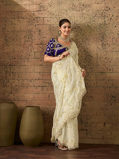 Chiffon Kaccha Gotapatti Work Party Wear Saree with Stitched Angi Blouse