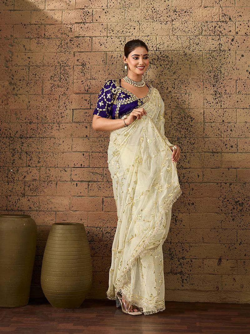 Chiffon Kaccha Gotapatti Work Party Wear Saree with Stitched Angi Blouse