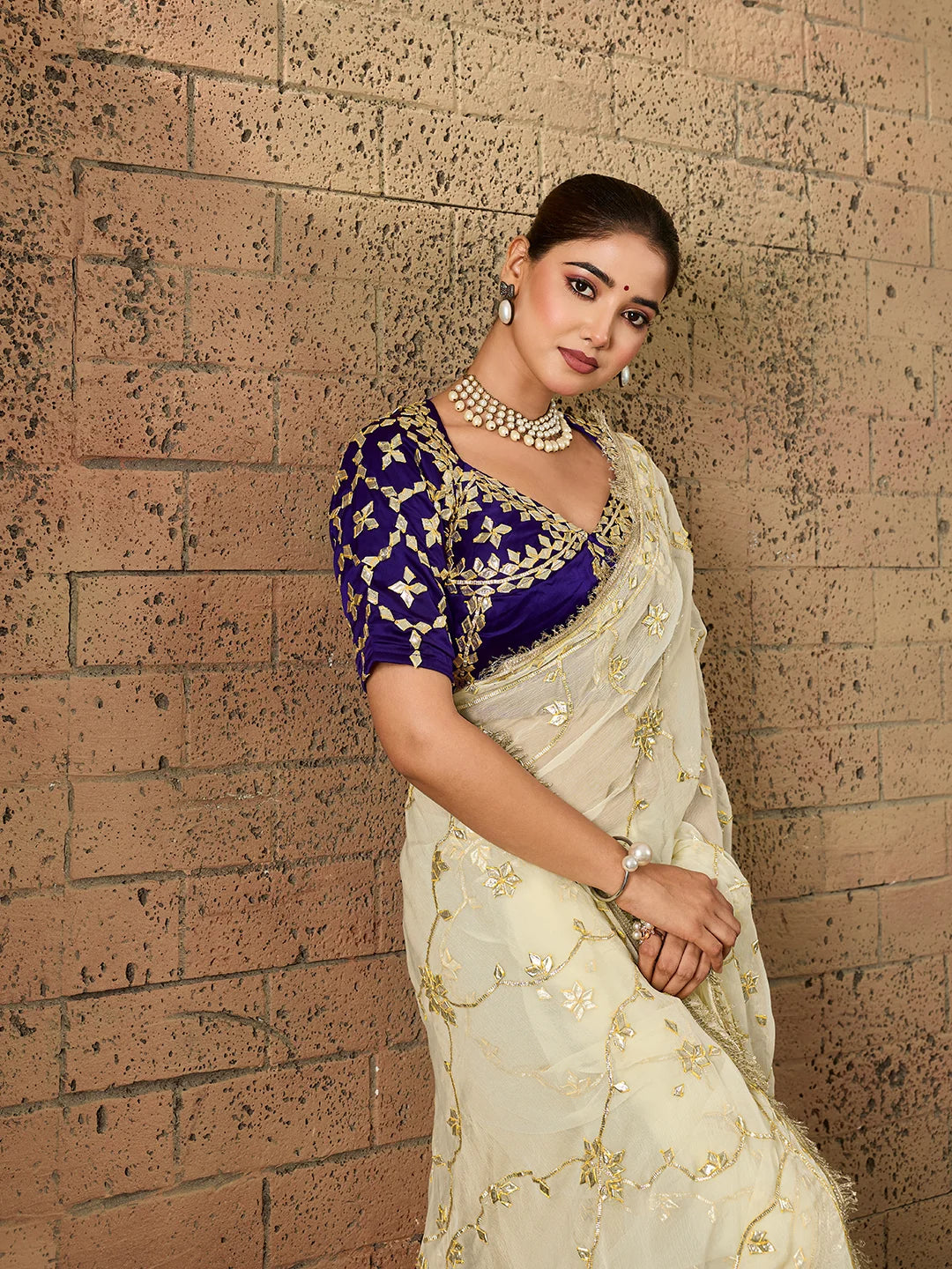 Chiffon Kaccha Gotapatti Work Party Wear Saree with Stitched Angi Blouse