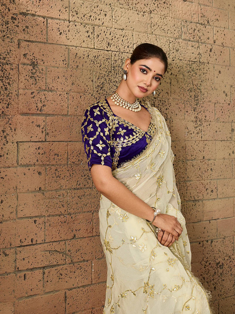 Chiffon Kaccha Gotapatti Work Party Wear Saree with Stitched Angi Blouse