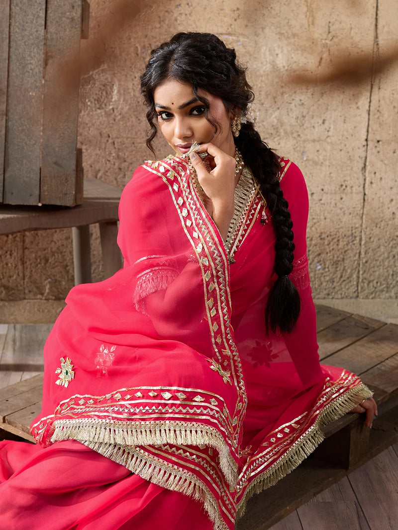 Pure Georgette Kaccha Gotapatti Work Traditional Saree