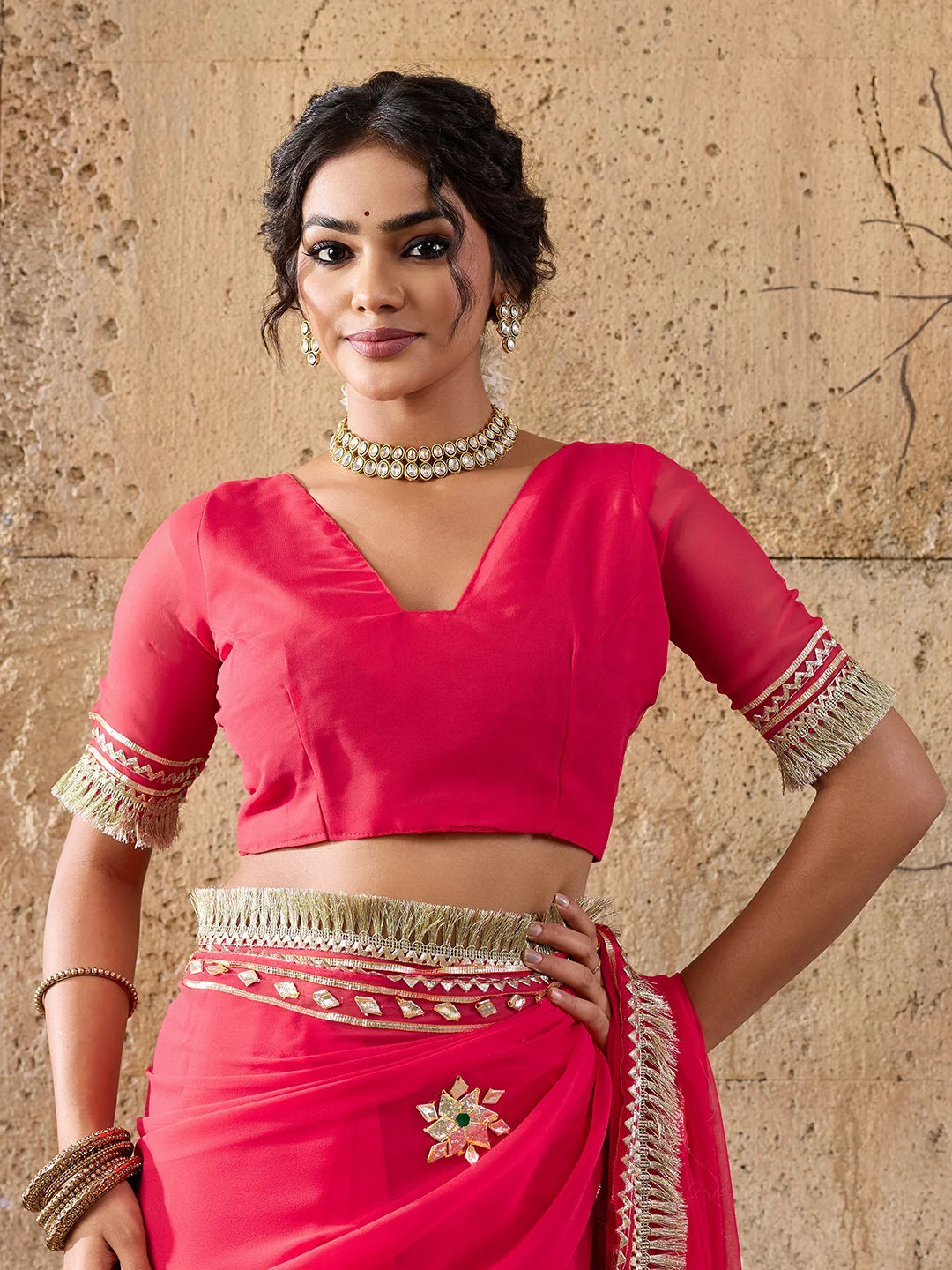 Pure Georgette Kaccha Gotapatti Work Traditional Saree