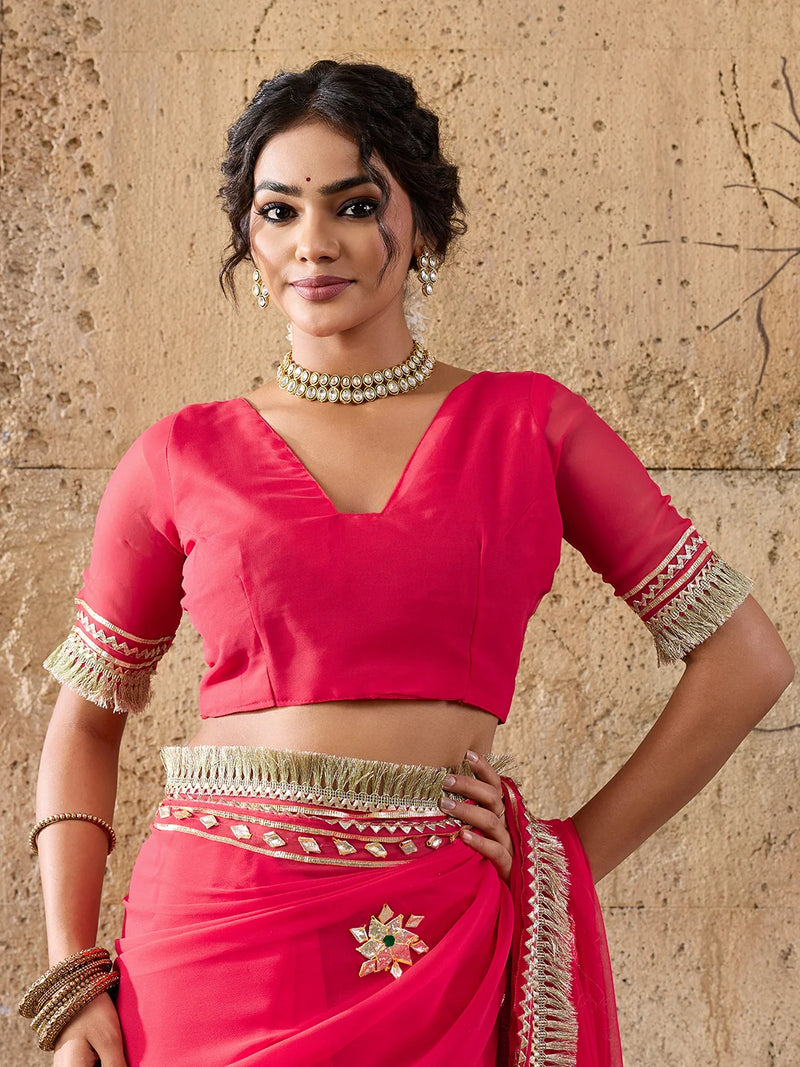 Pure Georgette Kaccha Gotapatti Work Traditional Saree