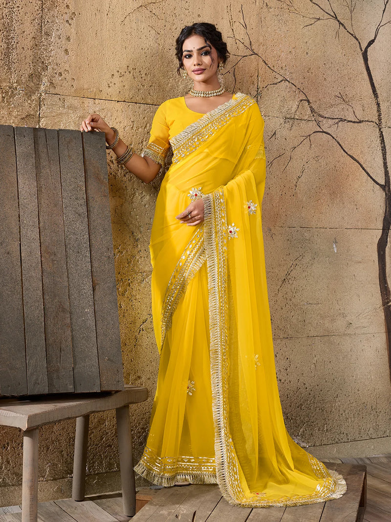 Pure Georgette Kaccha Gotapatti Work Traditional Saree