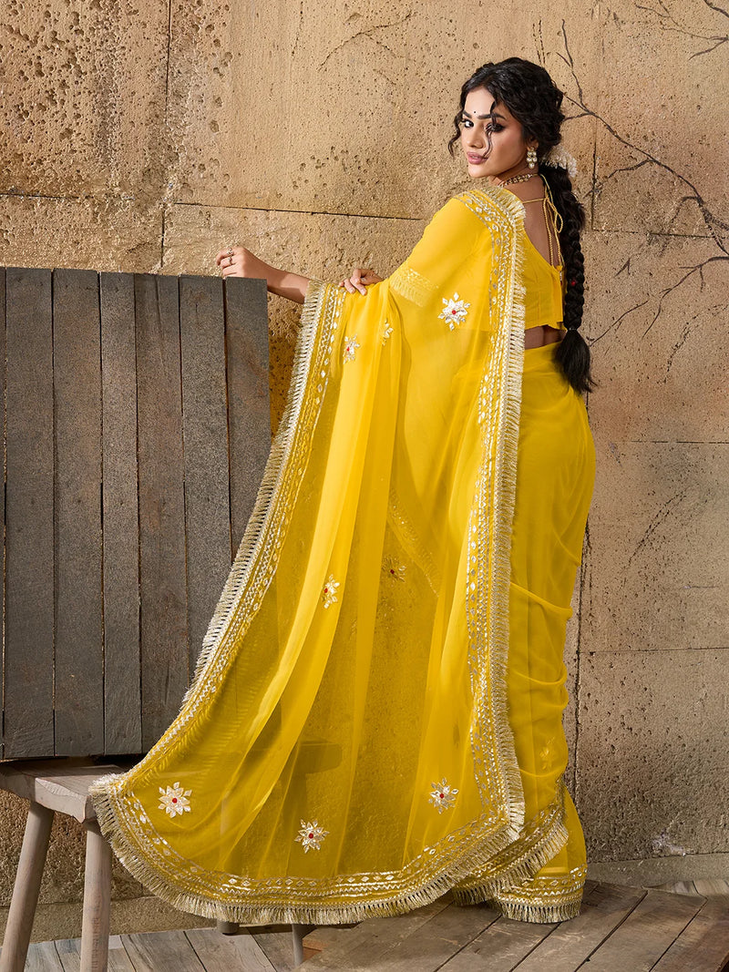 Pure Georgette Kaccha Gotapatti Work Traditional Saree