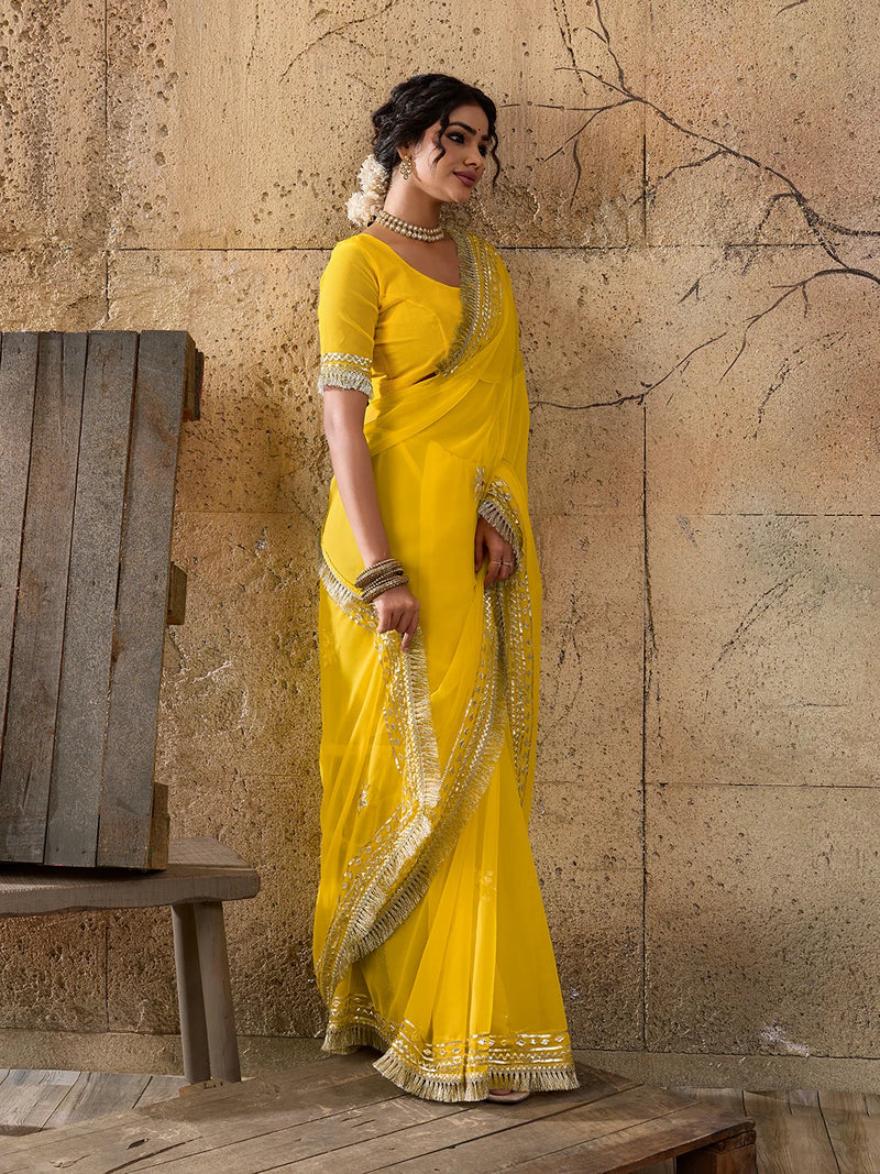 Pure Georgette Kaccha Gotapatti Work Traditional Saree