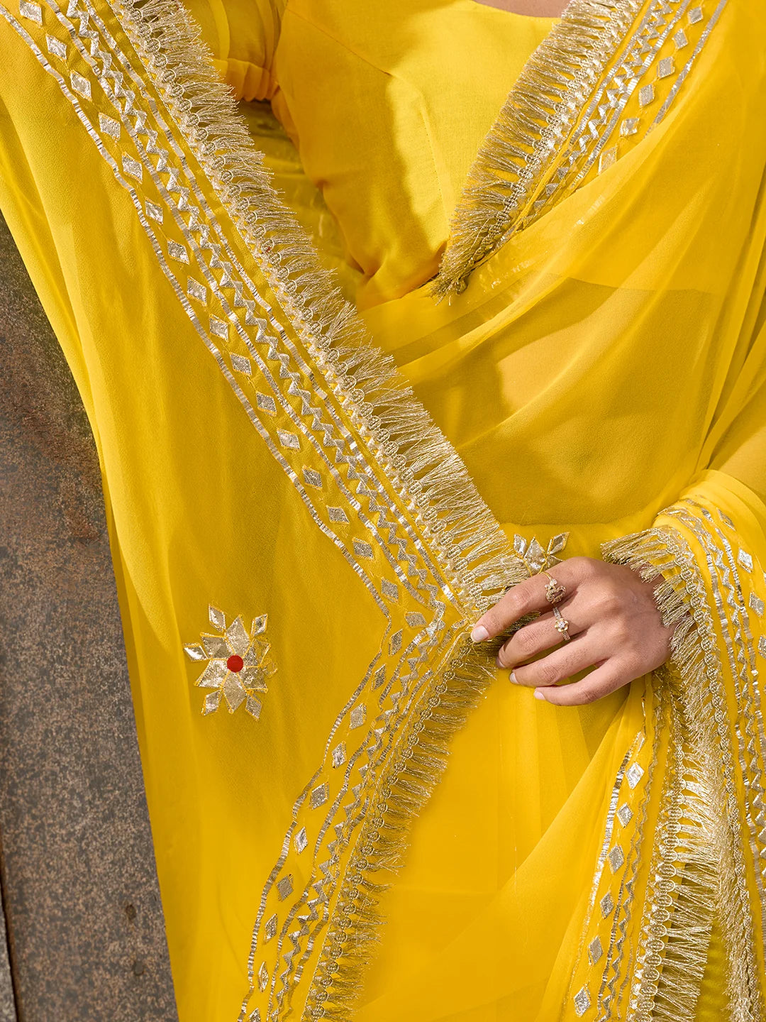 Pure Georgette Kaccha Gotapatti Work Traditional Saree