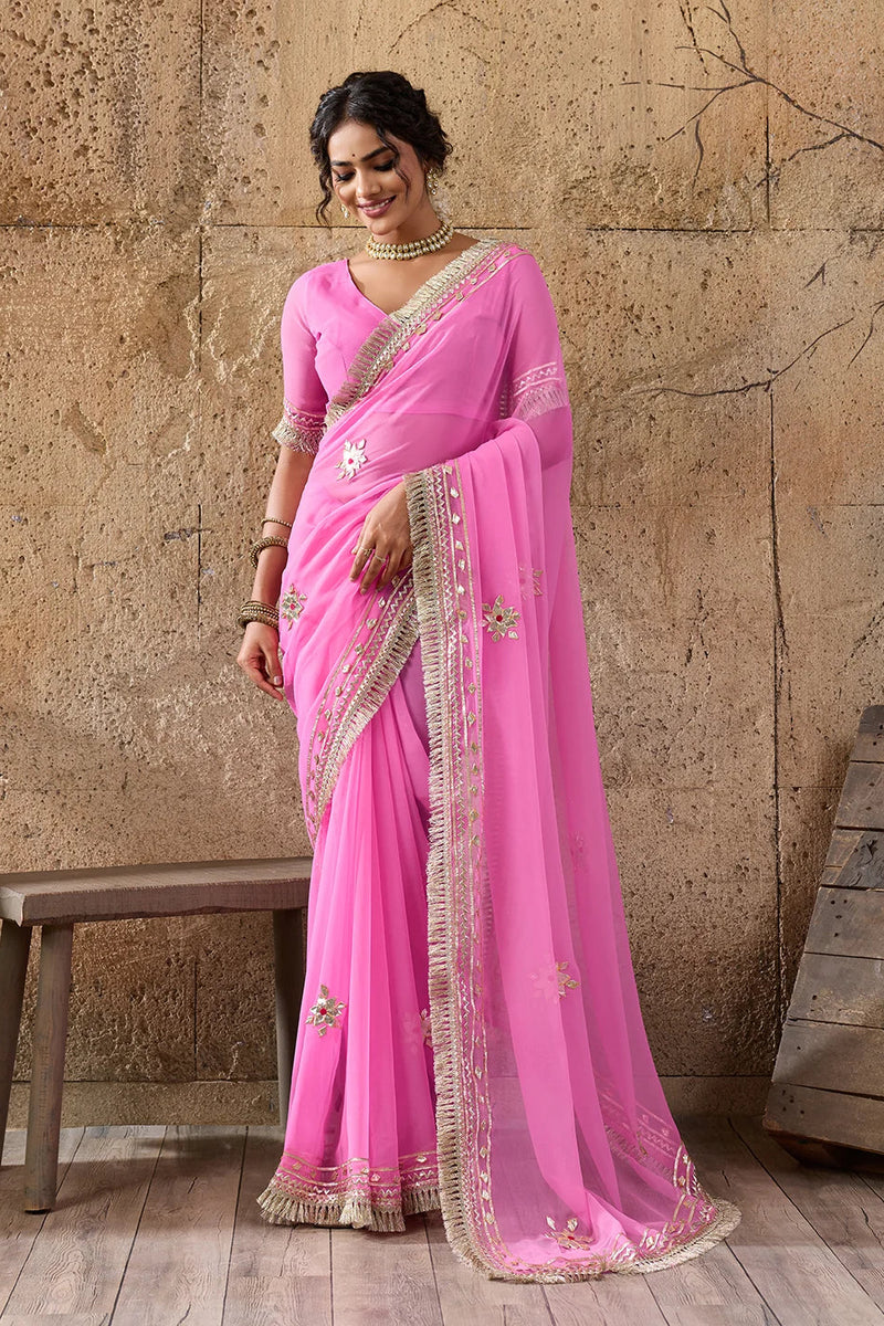 Pure Georgette Kaccha Gotapatti Work Traditional Saree