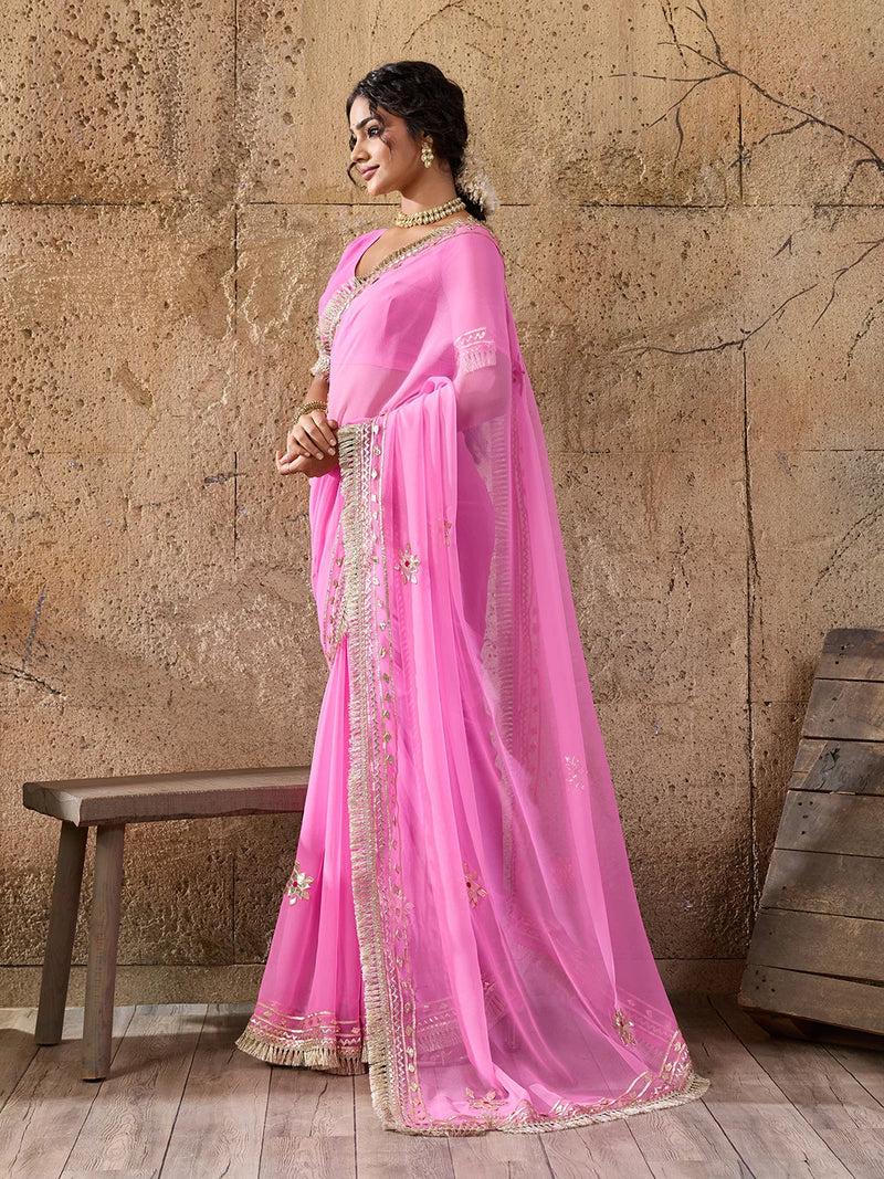Pure Georgette Kaccha Gotapatti Work Traditional Saree