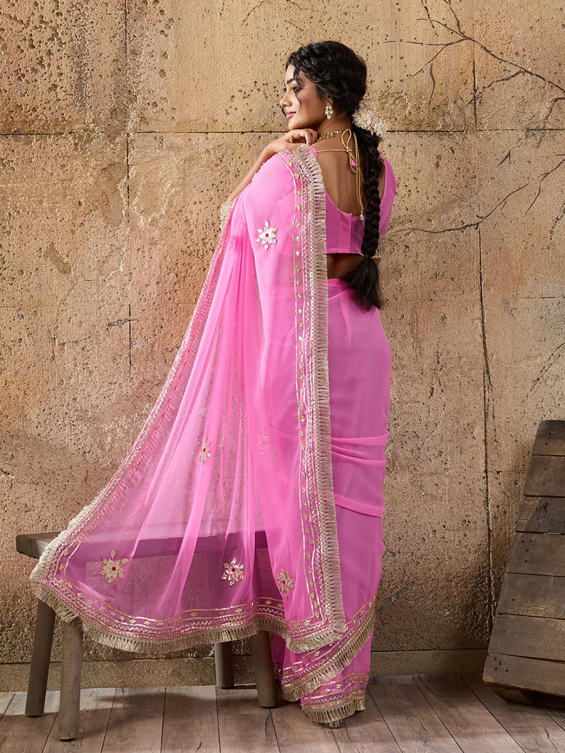 Pure Georgette Kaccha Gotapatti Work Traditional Saree