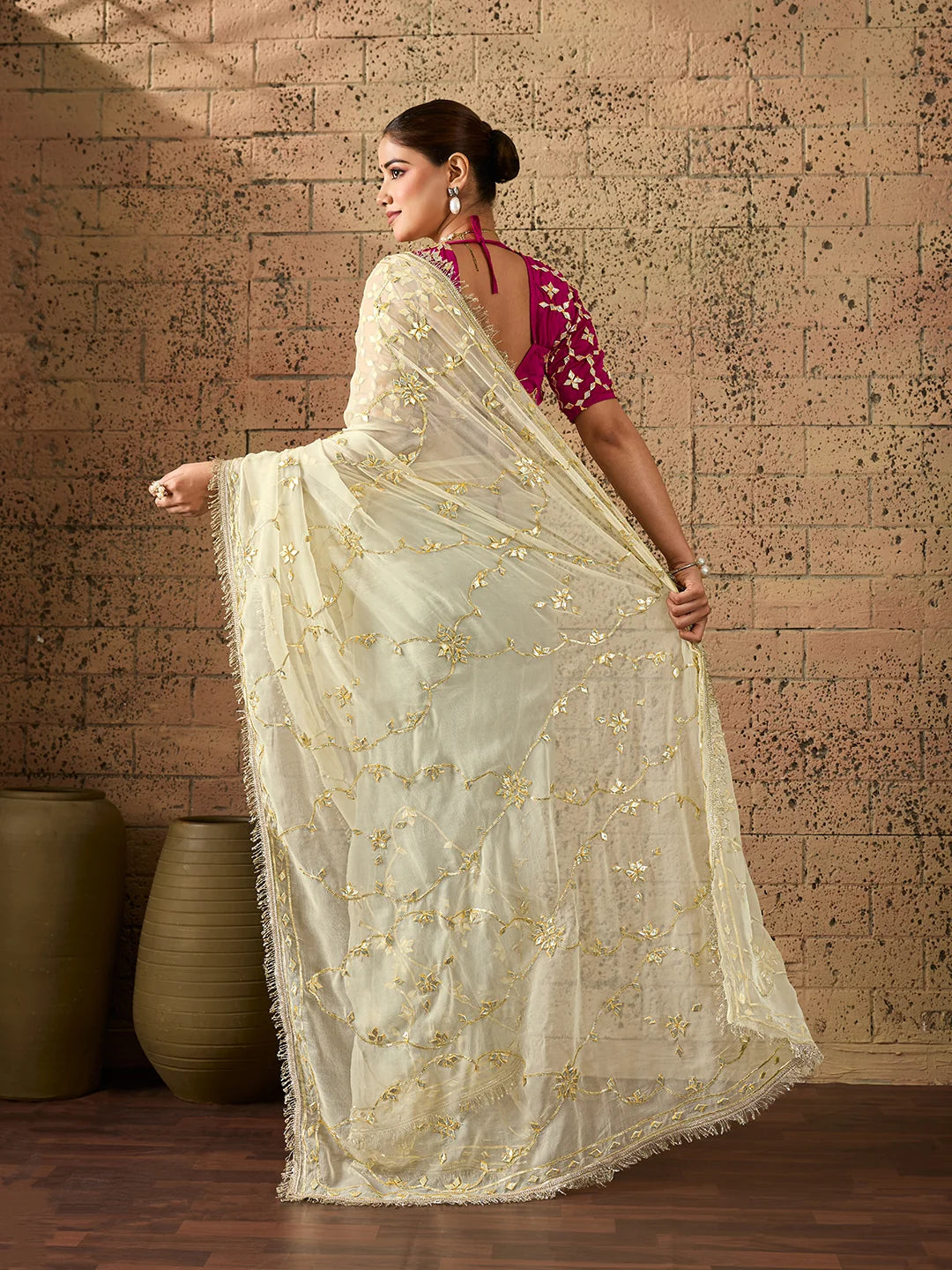 Chiffon Kaccha Gotapatti Work Party Wear Saree with Stitched Angi Blouse