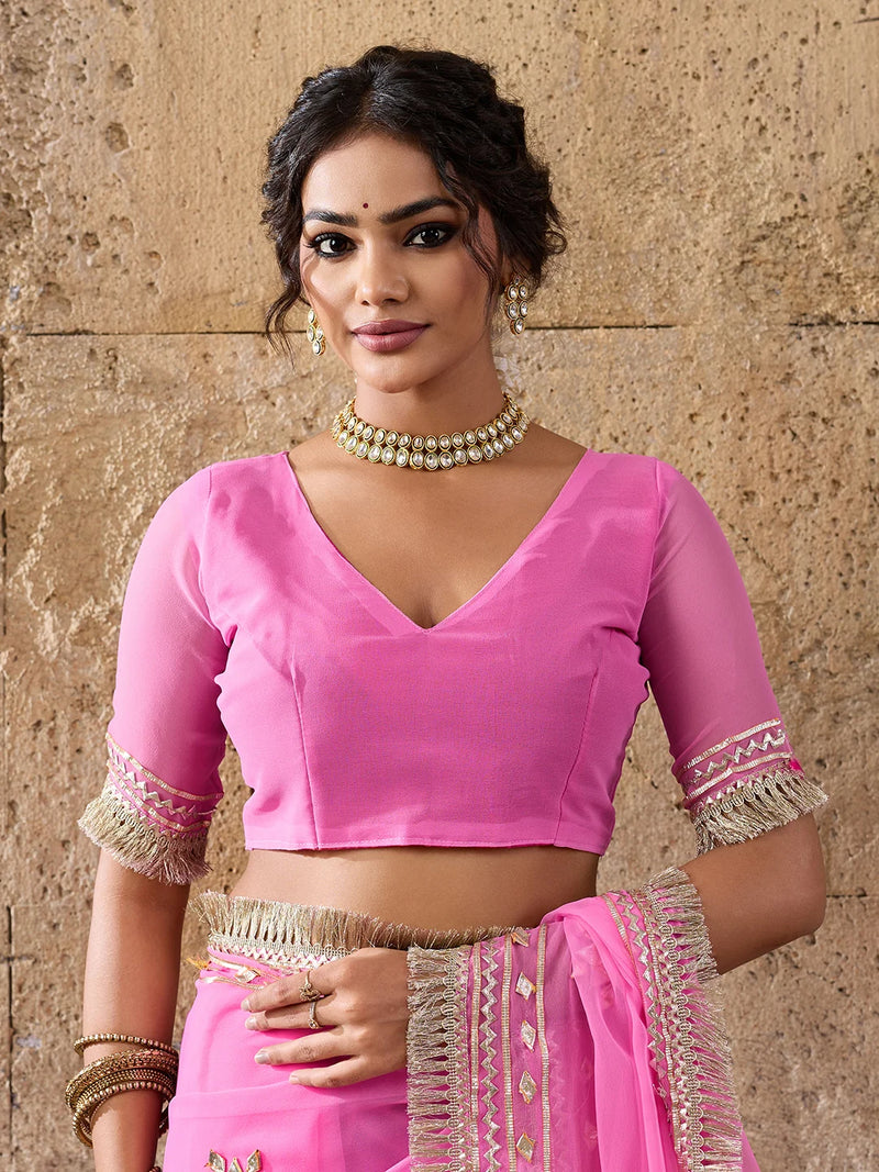Pure Georgette Kaccha Gotapatti Work Traditional Saree
