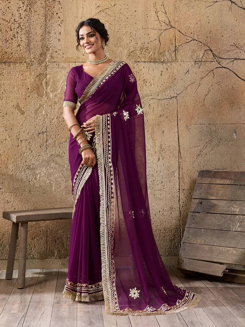 Pure Georgette Kaccha Gotapatti Work Traditional Saree