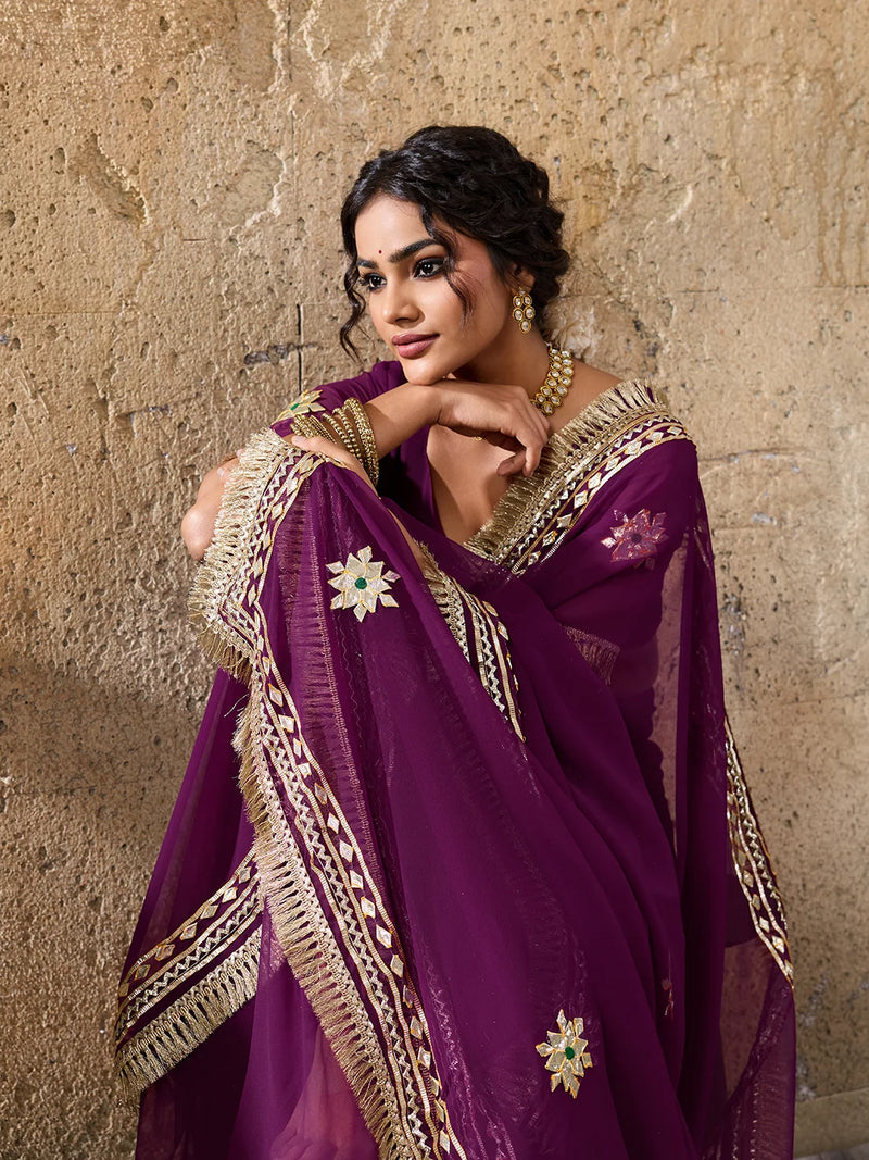 Pure Georgette Kaccha Gotapatti Work Traditional Saree