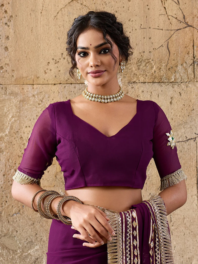 Pure Georgette Kaccha Gotapatti Work Traditional Saree