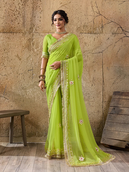 Pure Georgette Kaccha Gotapatti Work Traditional Saree