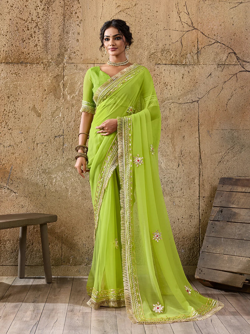 Pure Georgette Kaccha Gotapatti Work Traditional Saree