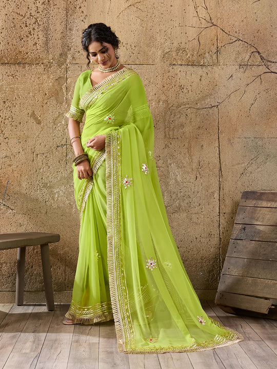 Pure Georgette Kaccha Gotapatti Work Traditional Saree