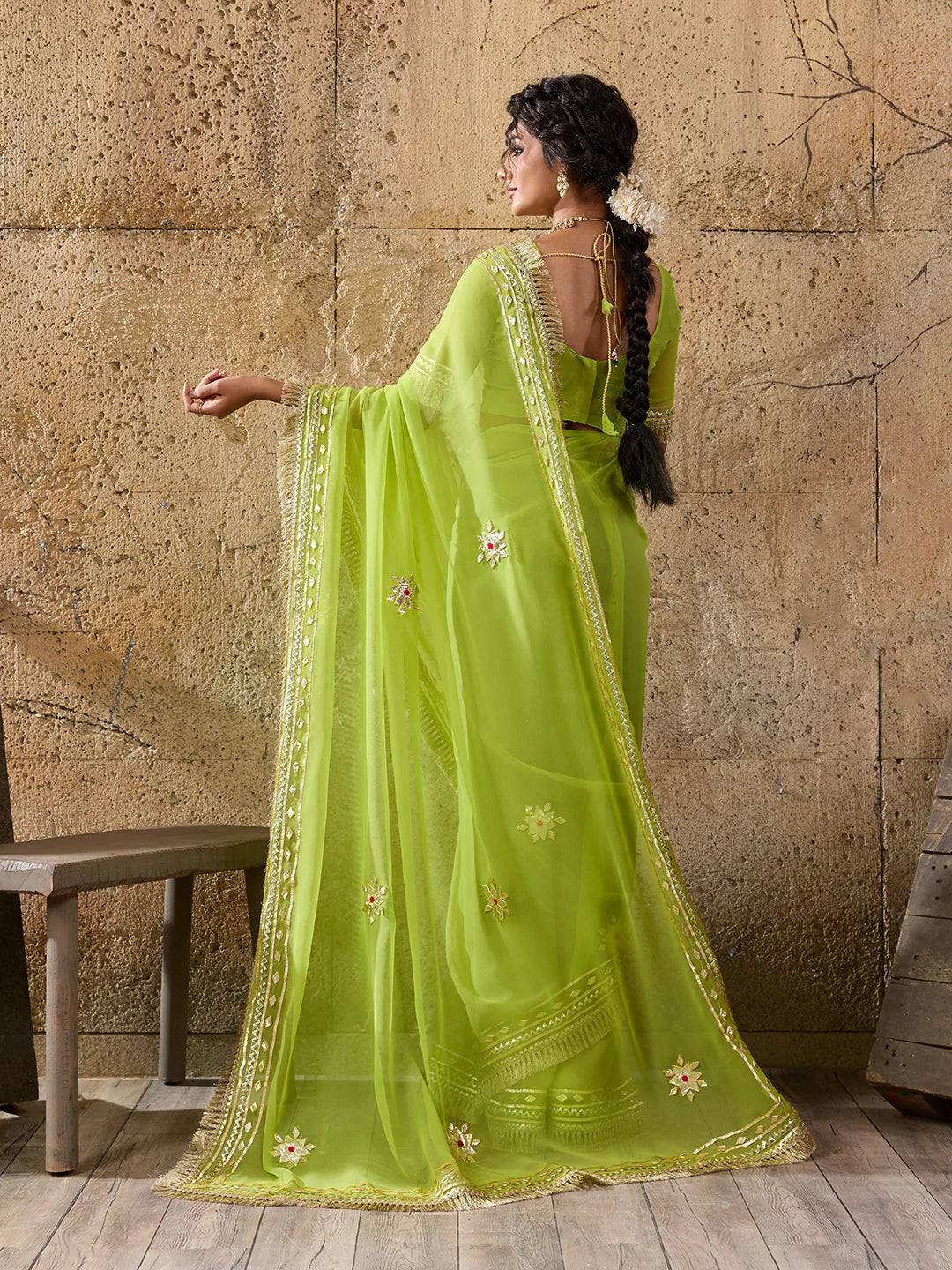 Pure Georgette Kaccha Gotapatti Work Traditional Saree