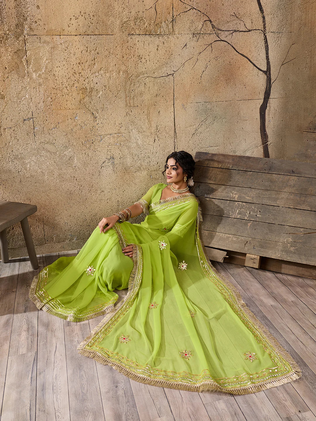 Pure Georgette Kaccha Gotapatti Work Traditional Saree