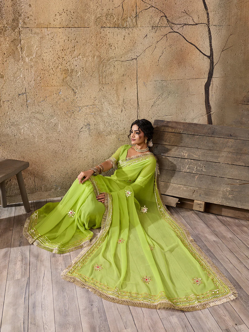 Pure Georgette Kaccha Gotapatti Work Traditional Saree