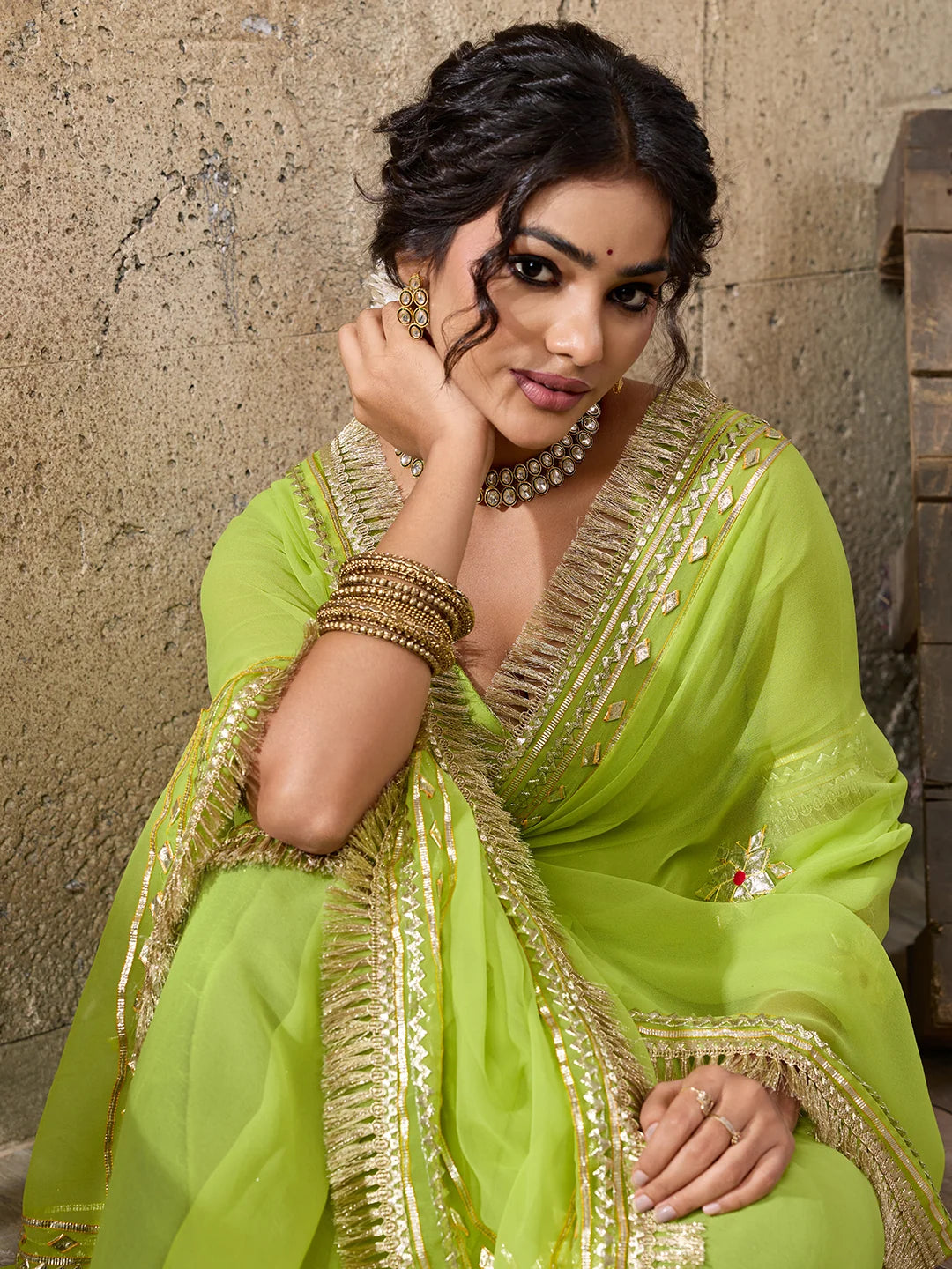 Pure Georgette Kaccha Gotapatti Work Traditional Saree