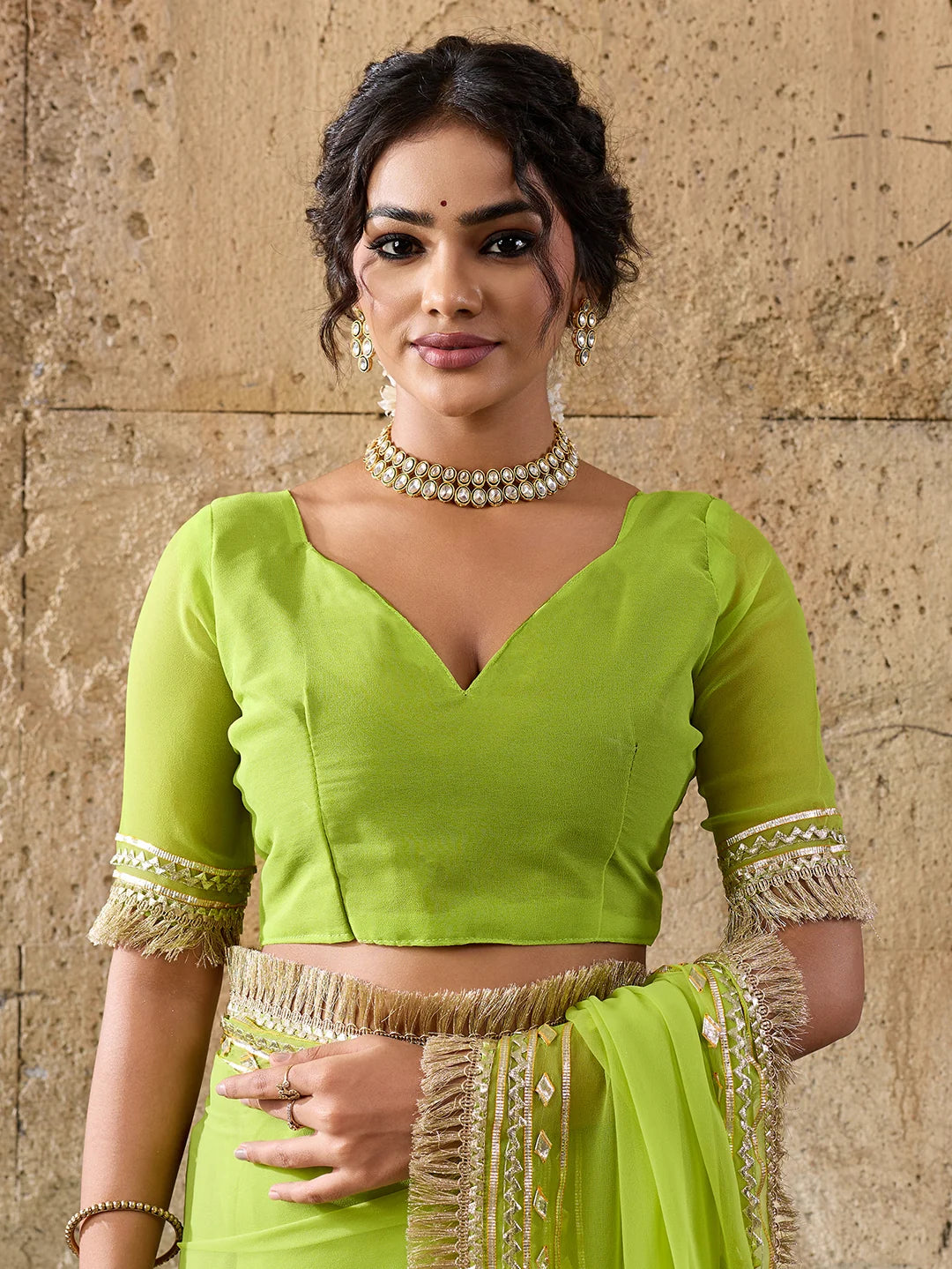 Pure Georgette Kaccha Gotapatti Work Traditional Saree