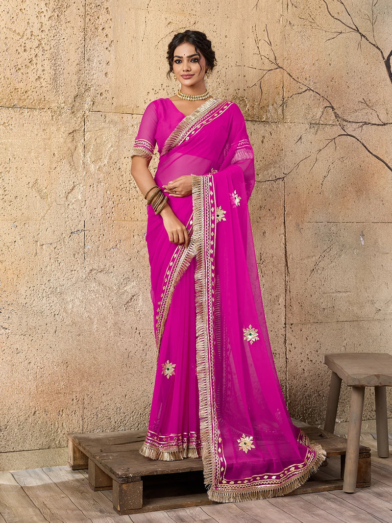 Pure Georgette Kaccha Gotapatti Work Traditional Saree