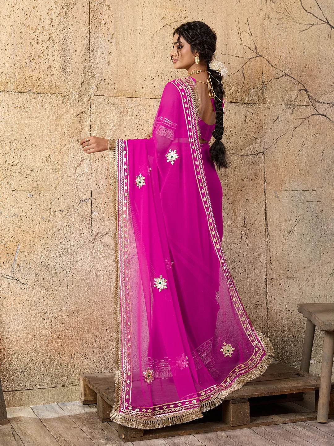 Pure Georgette Kaccha Gotapatti Work Traditional Saree