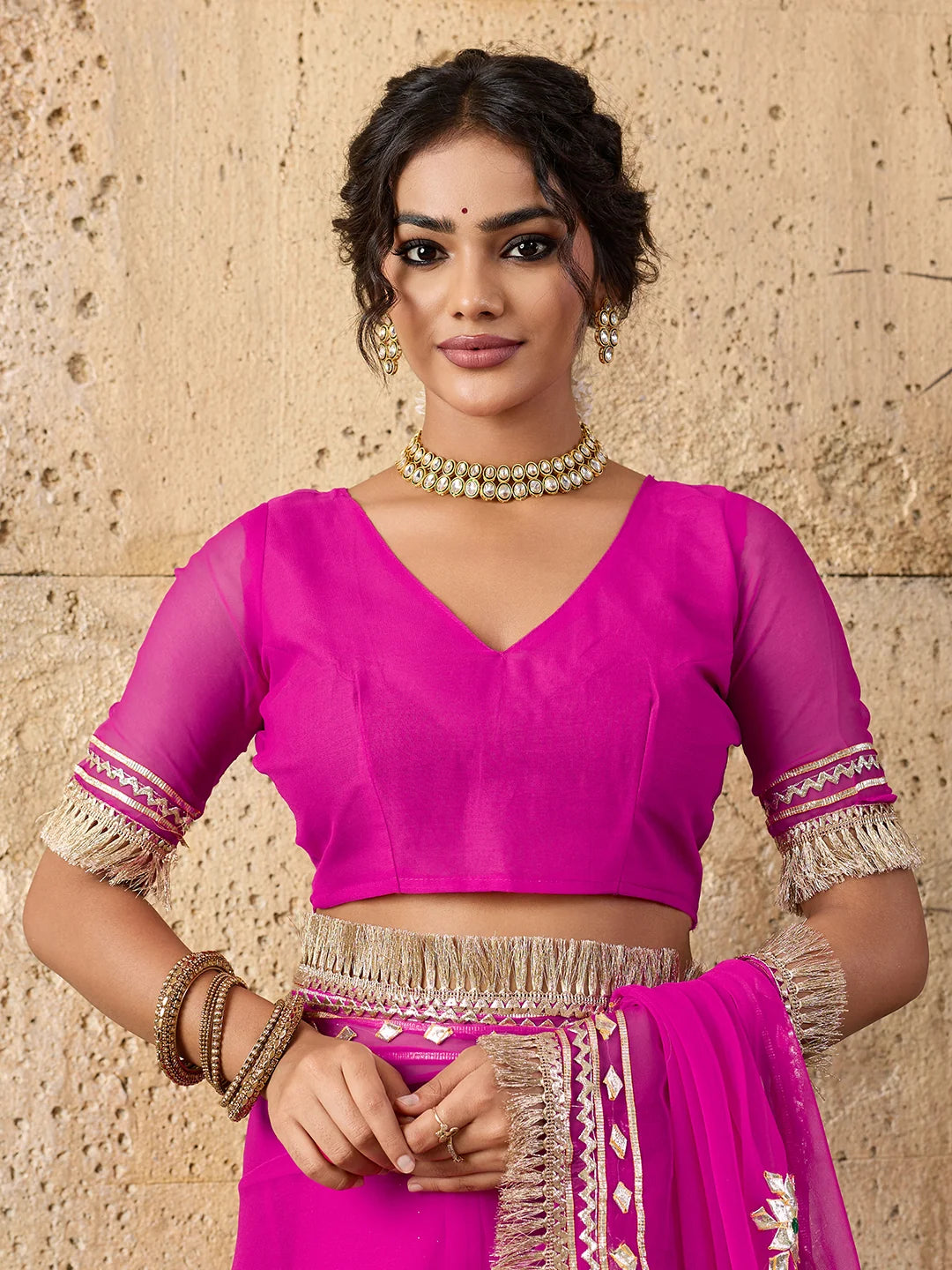 Pure Georgette Kaccha Gotapatti Work Traditional Saree