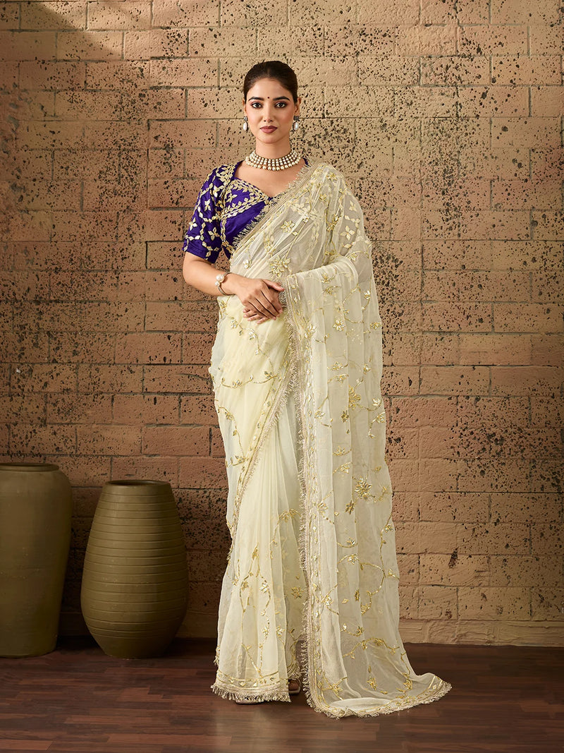 Chiffon Kaccha Gotapatti Work Party Wear Saree with Stitched Angi Blouse
