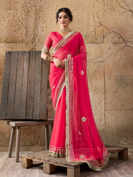 Pure Georgette Kaccha Gotapatti Work Traditional Saree