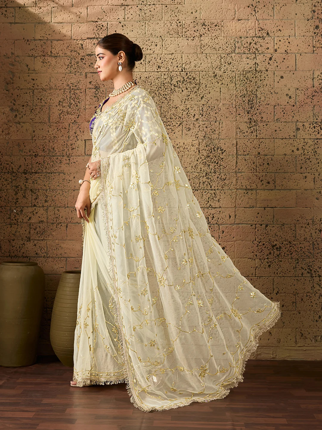 Chiffon Kaccha Gotapatti Work Party Wear Saree with Stitched Angi Blouse