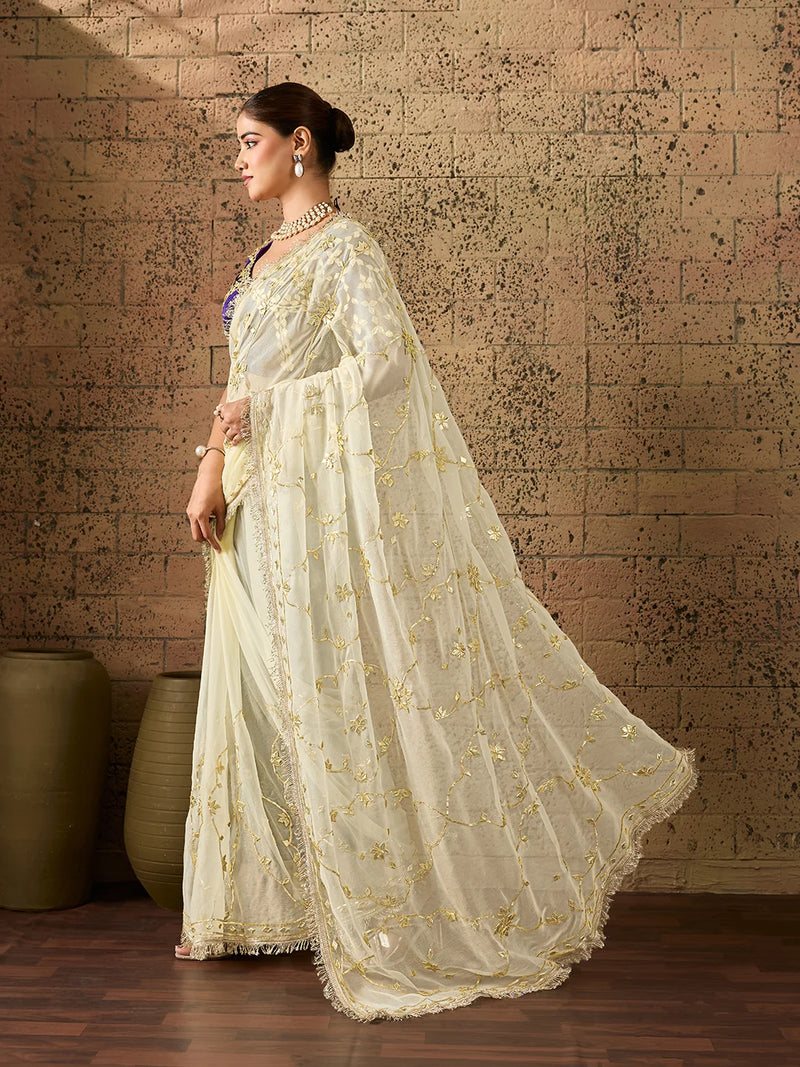 Chiffon Kaccha Gotapatti Work Party Wear Saree with Stitched Angi Blouse