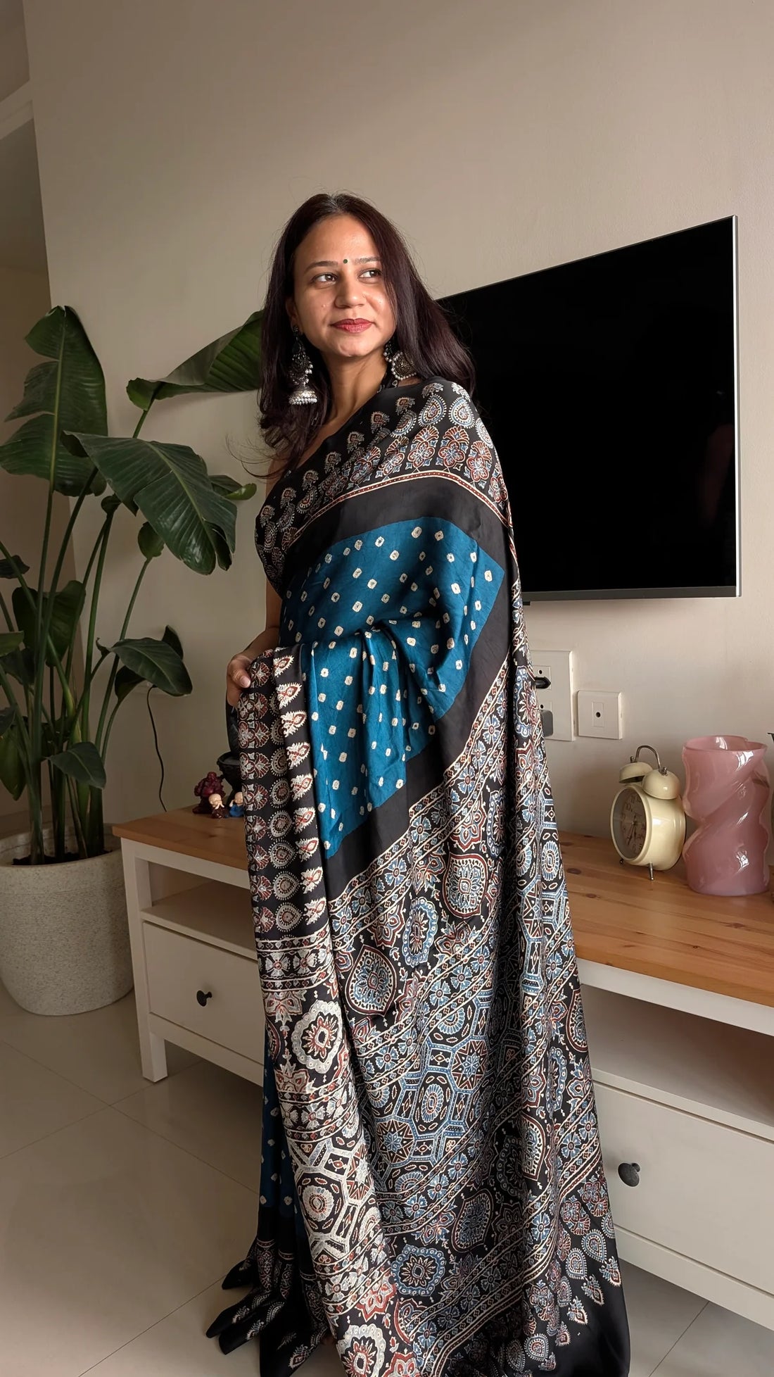 Bandhani Ajrakh Modal Silk Saree
