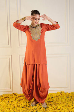 Kesari Noor Heritage Embroidered Kurta & Dhoti Pants Ensemble