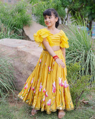 Yellow Daria Satin Handpainted Lehenga Set