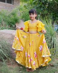 Yellow Daria Satin Handpainted Lehenga Set