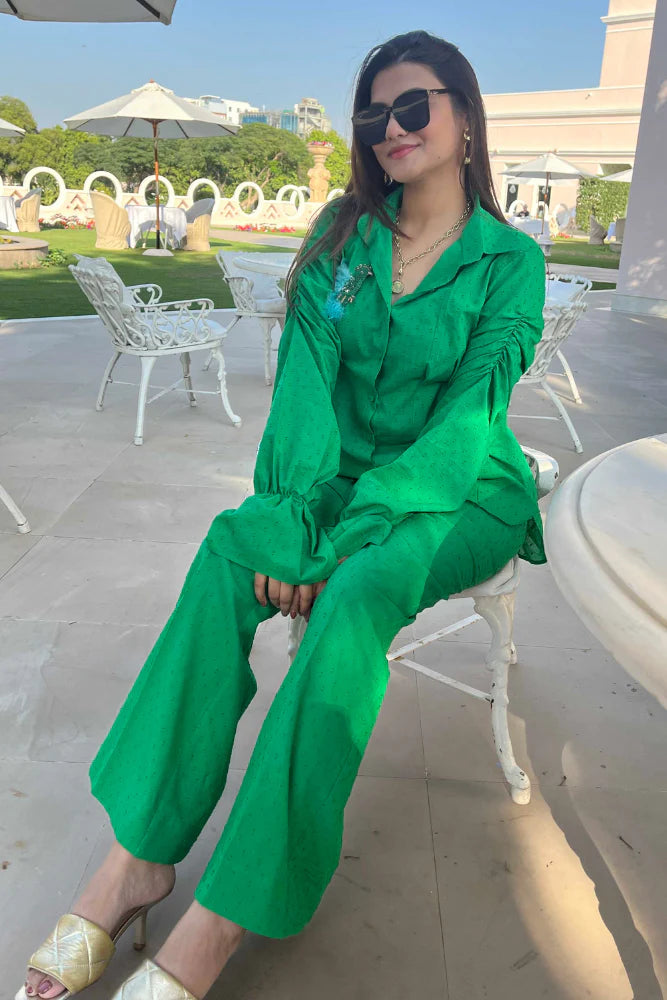 translucent co-ord set with stylish sleeves