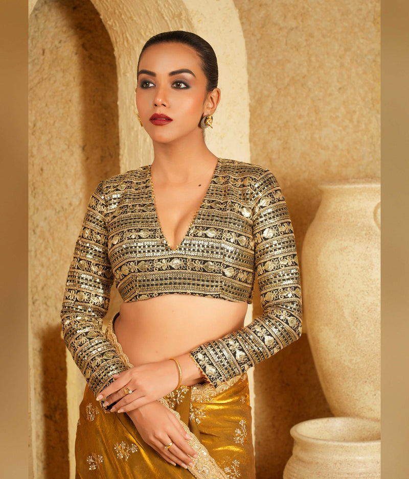 Gold butter metallic tissue saree