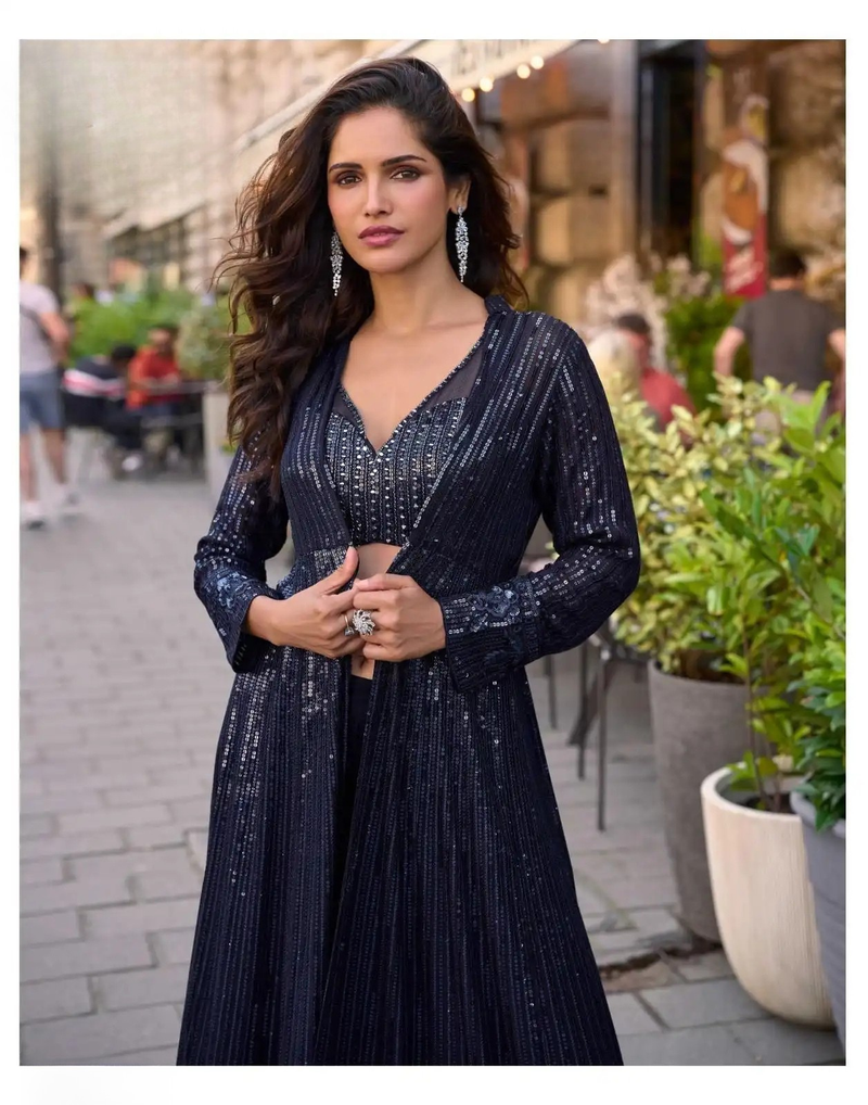 Georgette Embroidered Jacket Suit Set