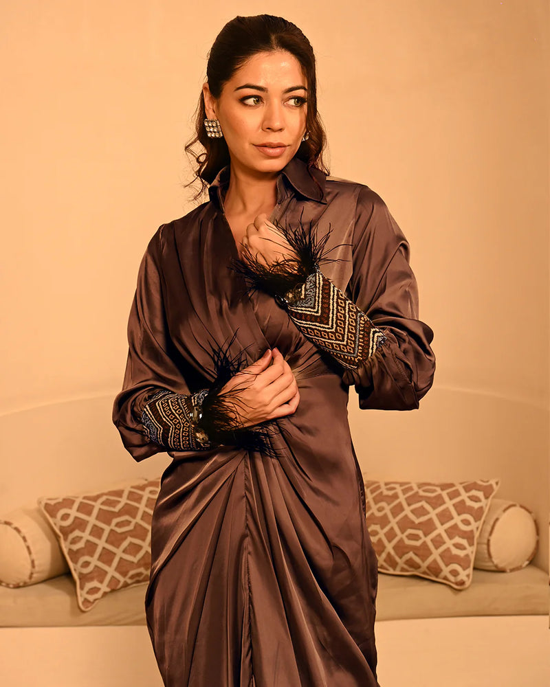 Armani Satin Brown Mocha Shirtdress