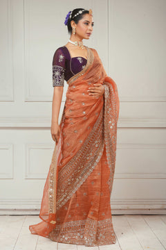 Crush Tissue Saree with Dark Wine Shimmer Tissue Blouse