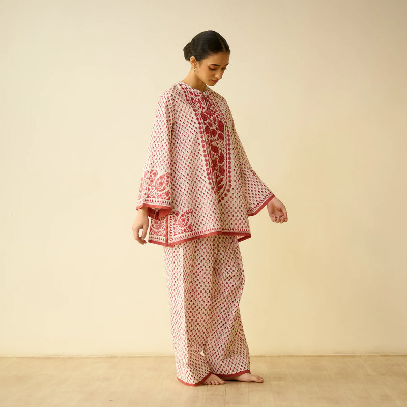 Brick Red Mulmul Cotton Farsi Set  - By Reet Lifestyle